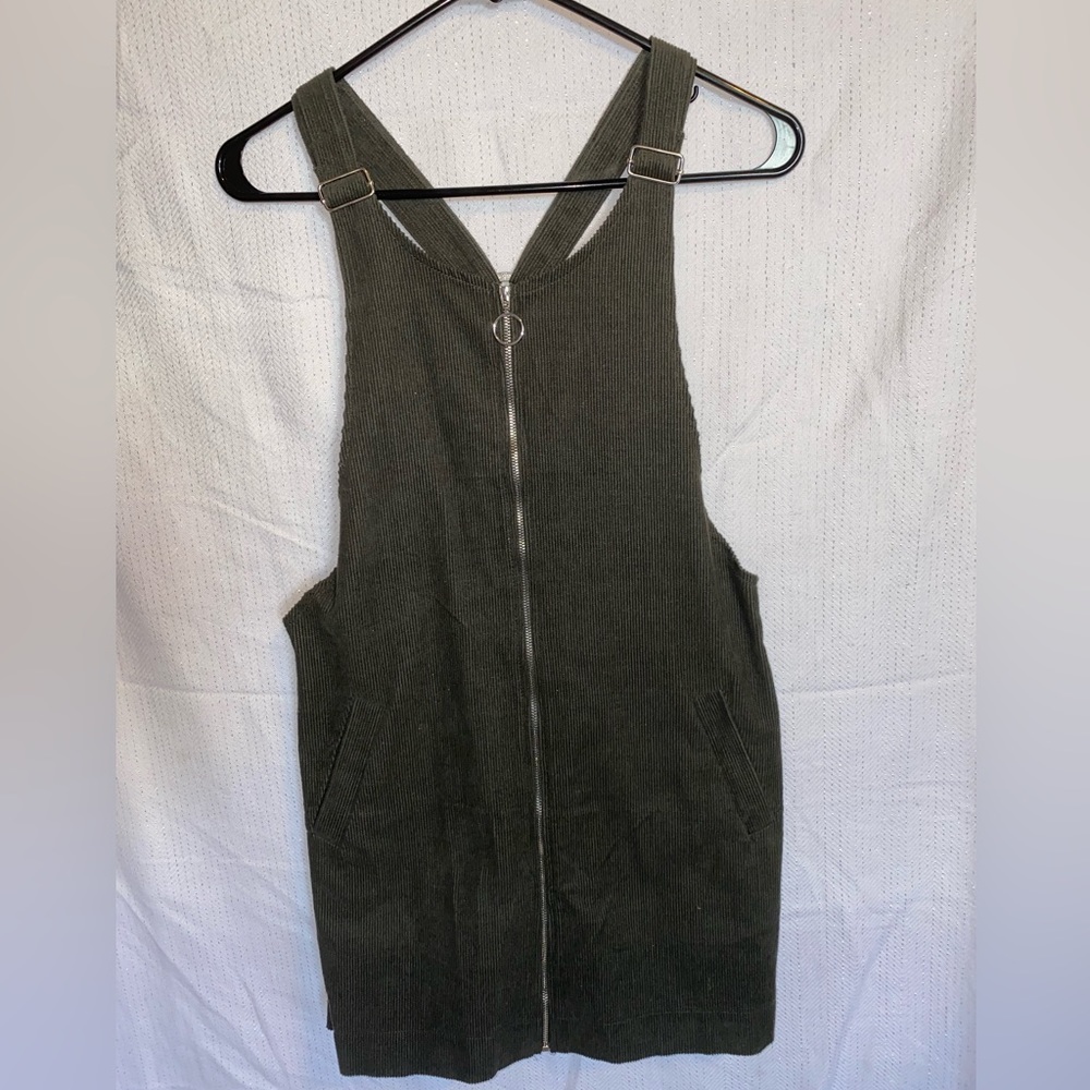 Green overall corduroy dress